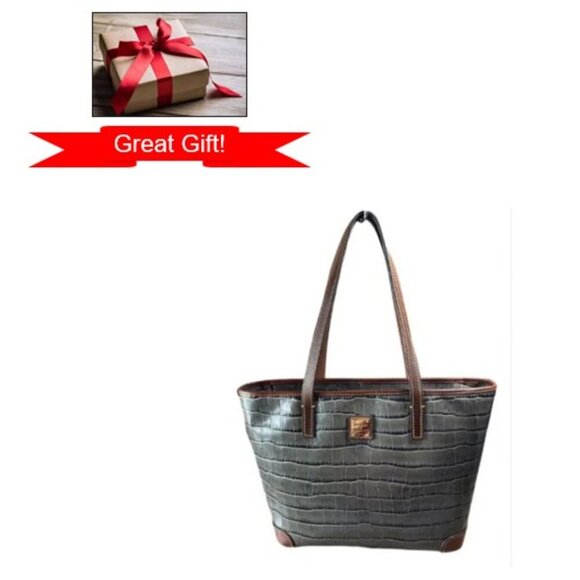 Dooney & Bourke Medium Gray Embossed Mock Croc Bag Tote EUC - Picture 1 of 14